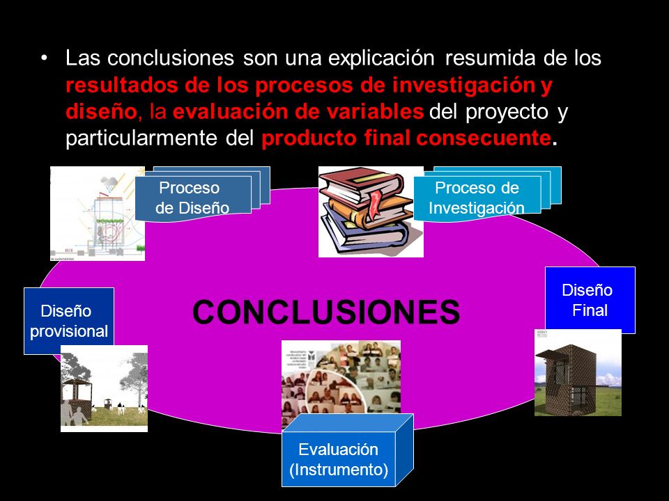 Las conclusiones son una explicación resumida de los resultados de los procesos de investigación y diseño, la evaluación de variables del proyecto y particularmente del producto final consecuente.