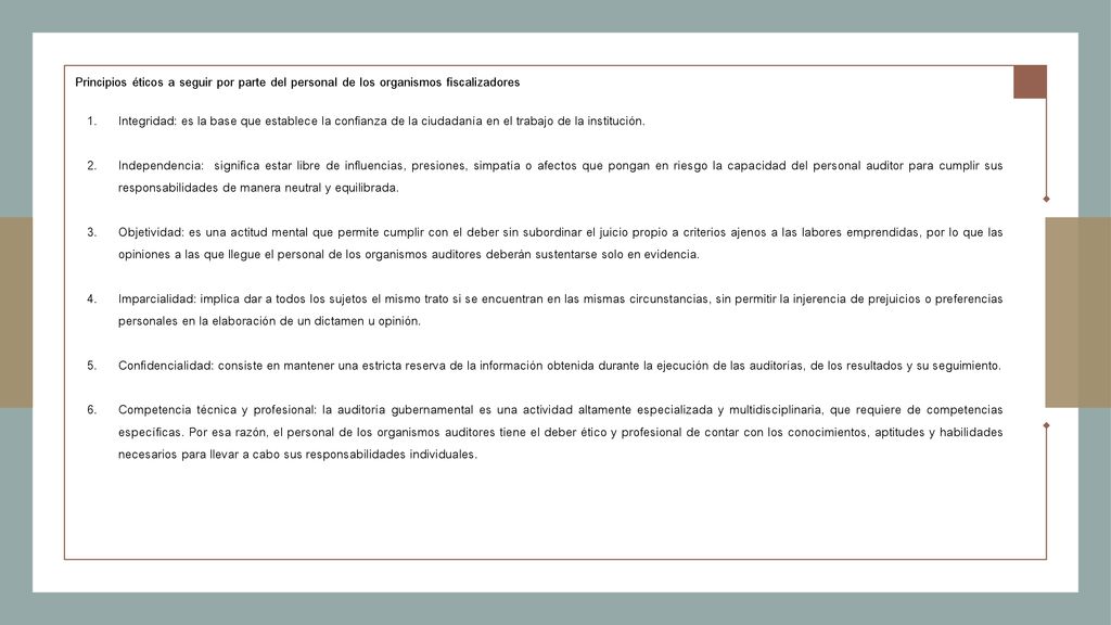 Principios éticos a seguir por parte del personal de los organismos fiscalizadores