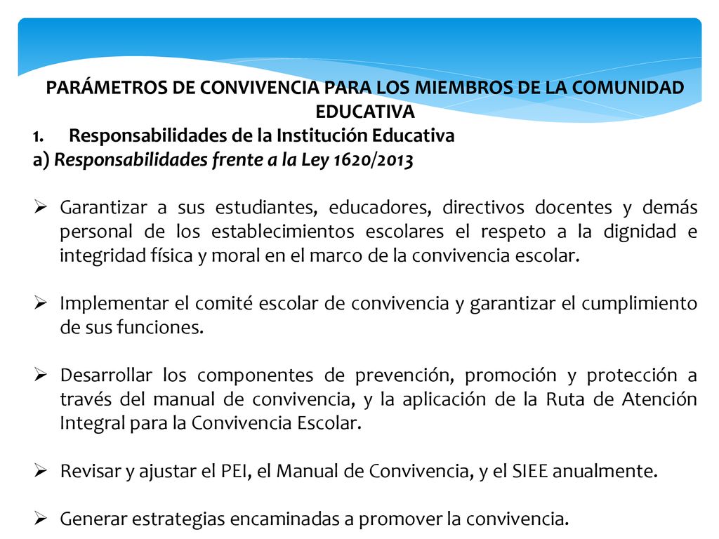 PARÁMETROS DE CONVIVENCIA PARA LOS MIEMBROS DE LA COMUNIDAD EDUCATIVA