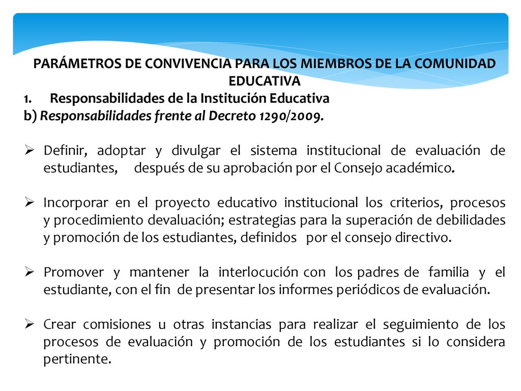 PARÁMETROS DE CONVIVENCIA PARA LOS MIEMBROS DE LA COMUNIDAD EDUCATIVA
