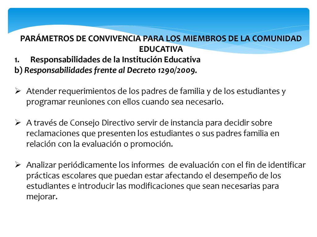 PARÁMETROS DE CONVIVENCIA PARA LOS MIEMBROS DE LA COMUNIDAD EDUCATIVA