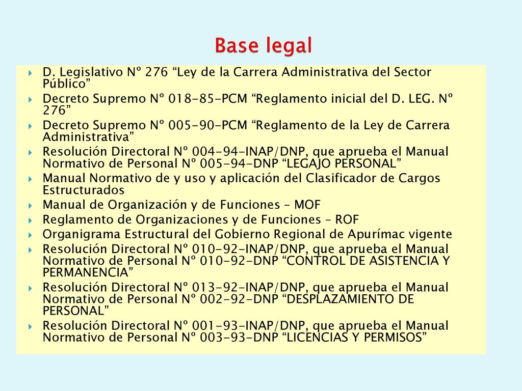 Base legal D. Legislativo Nº 276 Ley de la Carrera Administrativa del Sector Público