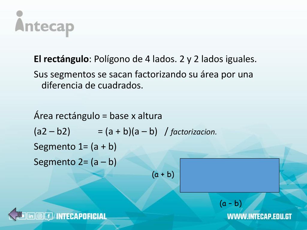 El rectángulo: Polígono de 4 lados. 2 y 2 lados iguales