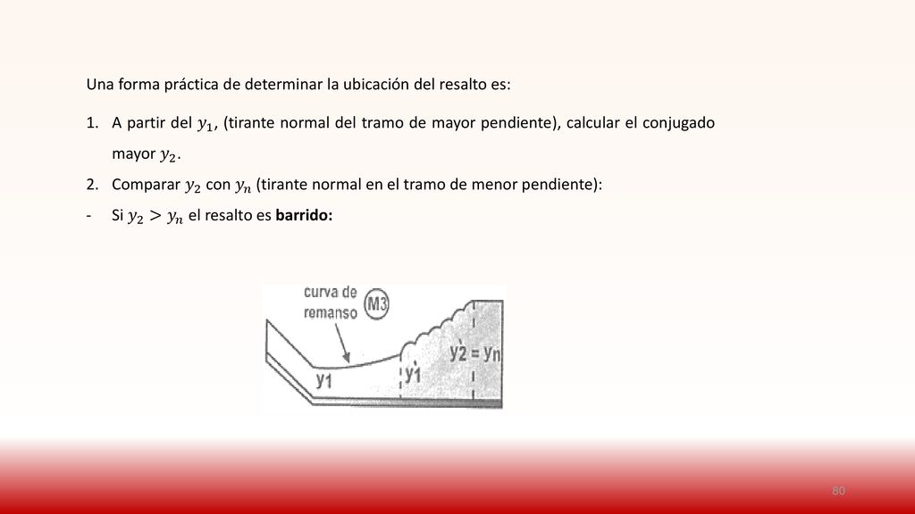 Una forma práctica de determinar la ubicación del resalto es: