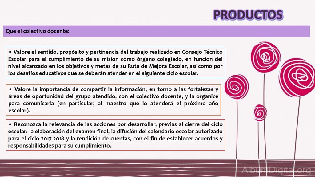 PRODUCTOS Que el colectivo docente:
