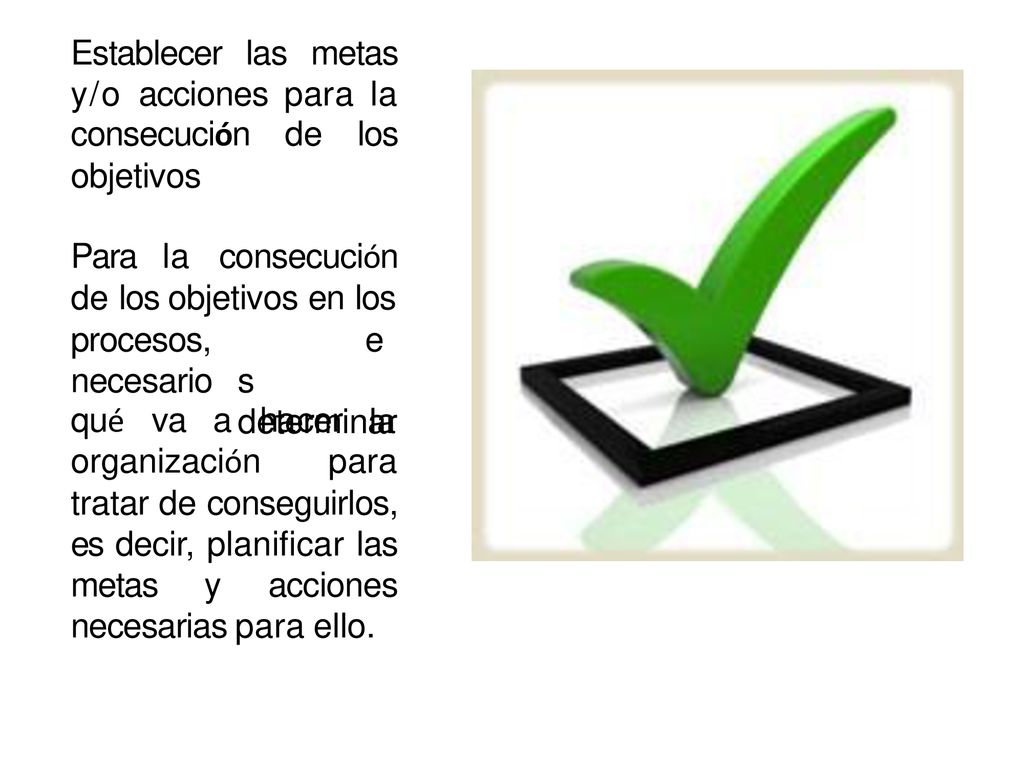 Establecer las metas y/o acciones para la consecución de los objetivos