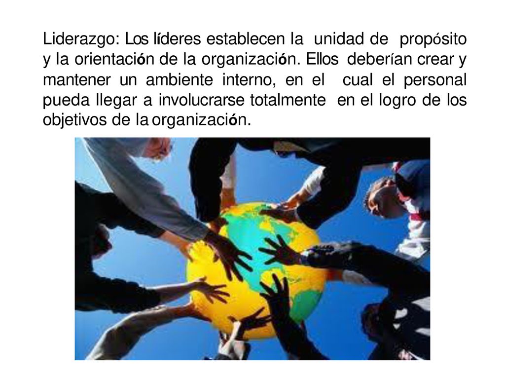 Liderazgo: Los líderes establecen la unidad de propósito y la orientación de la organización.