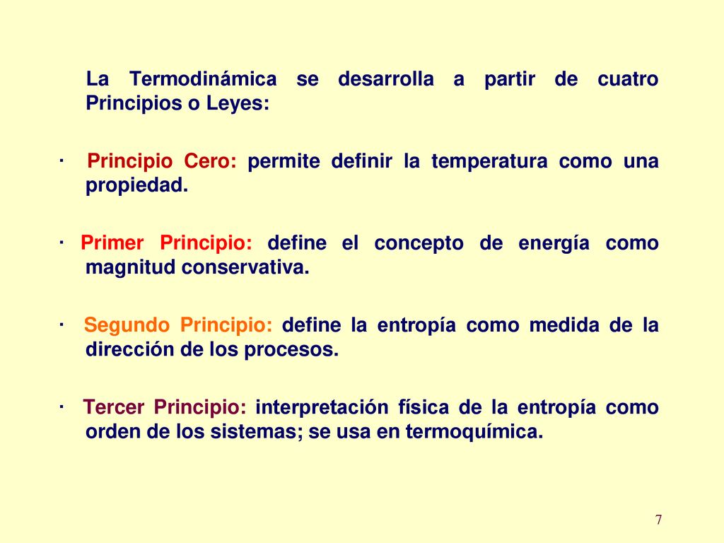 La Termodinámica se desarrolla a partir de cuatro Principios o Leyes: