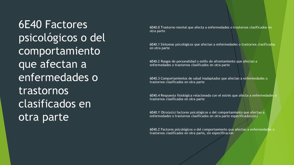 6E40 Factores psicológicos o del comportamiento que afectan a enfermedades o trastornos clasificados en otra parte