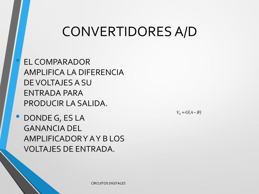 CONVERTIDORES A/D EL COMPARADOR AMPLIFICA LA DIFERENCIA DE VOLTAJES A SU ENTRADA PARA PRODUCIR LA SALIDA.