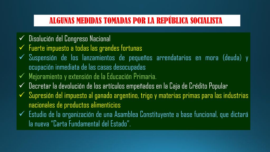 ALGUNAS MEDIDAS TOMADAS POR LA REPÚBLICA SOCIALISTA