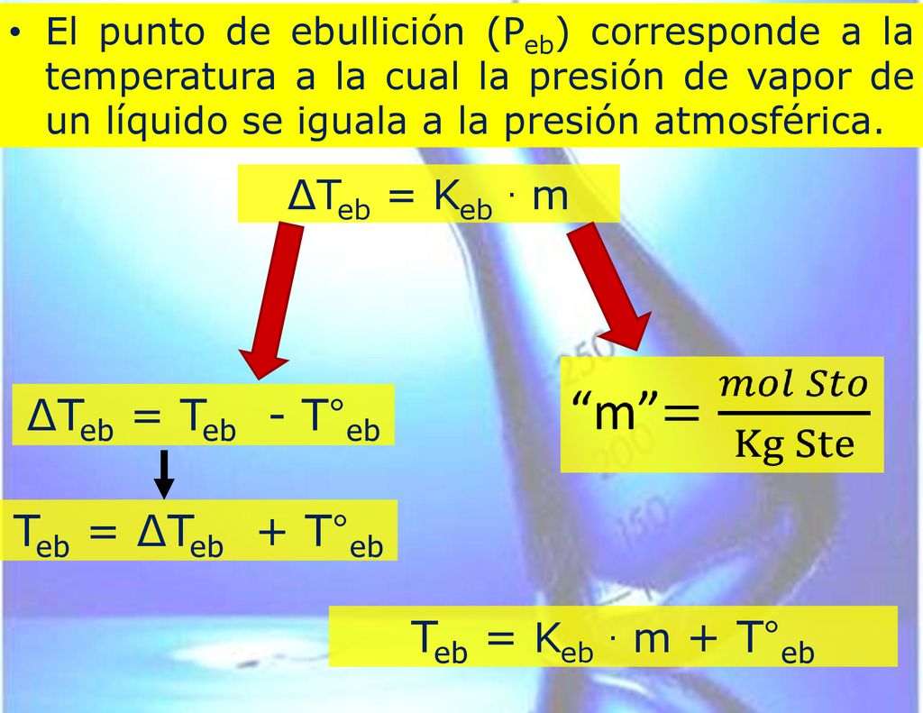∆Teb = Teb - T°eb Teb = ∆Teb + T°eb Teb = Keb . m + T°eb