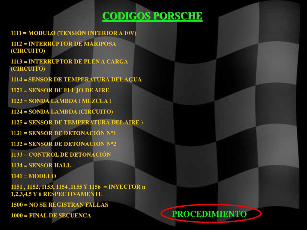 CODIGOS PORSCHE PROCEDIMIENTO 1111 = MODULO (TENSIÓN INFERIOR A 10V)