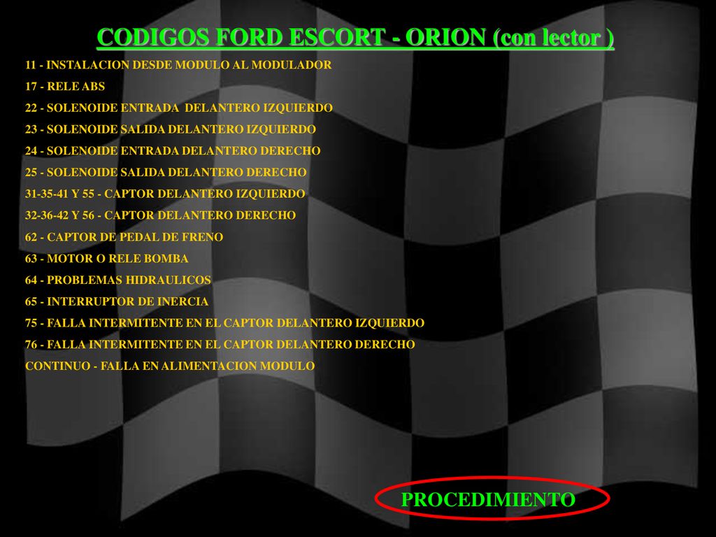 CODIGOS FORD ESCORT - ORION (con lector )