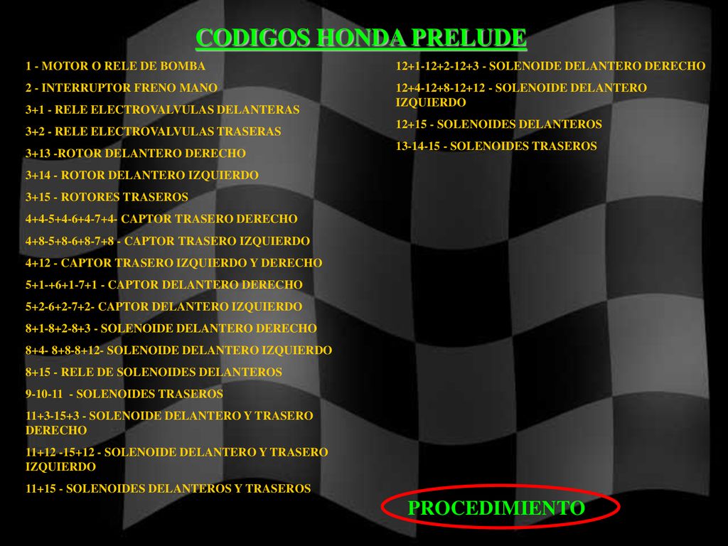 CODIGOS HONDA PRELUDE PROCEDIMIENTO 1 - MOTOR O RELE DE BOMBA