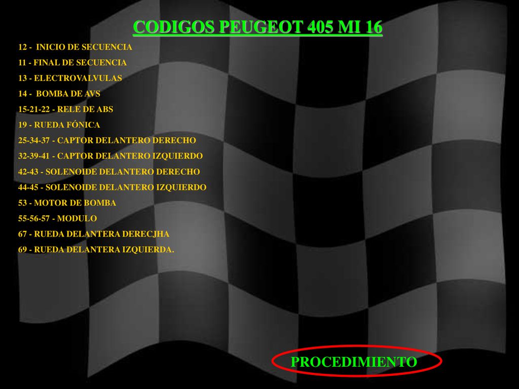 CODIGOS PEUGEOT 405 MI 16 PROCEDIMIENTO 12 - INICIO DE SECUENCIA