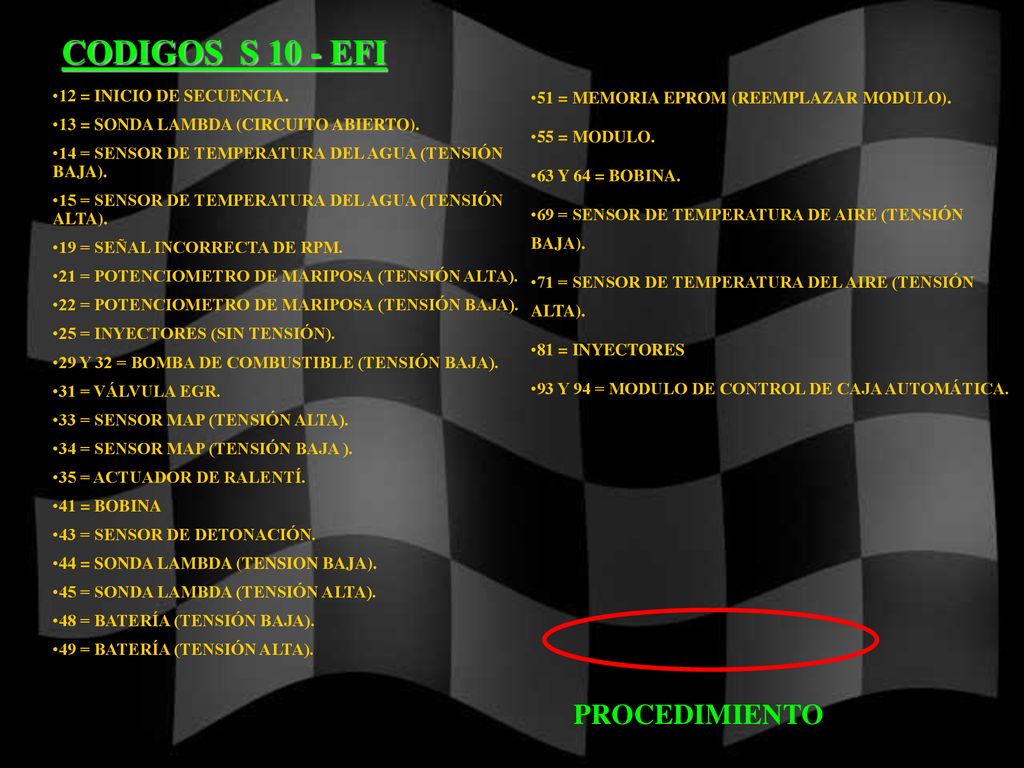 CODIGOS S 10 - EFI PROCEDIMIENTO 12 = INICIO DE SECUENCIA.