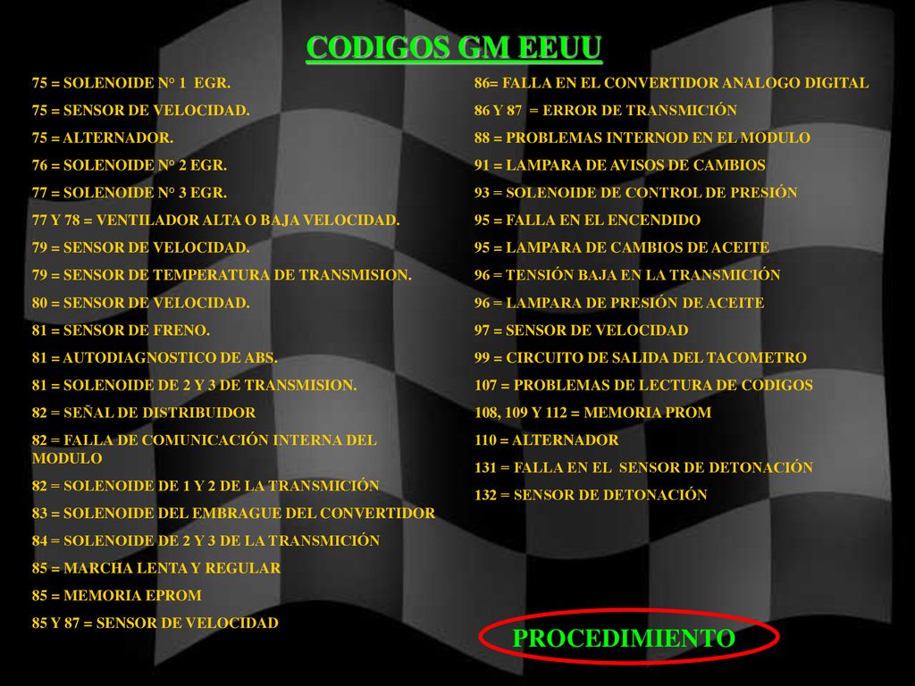 CODIGOS GM EEUU PROCEDIMIENTO 75 = SOLENOIDE N° 1 EGR.