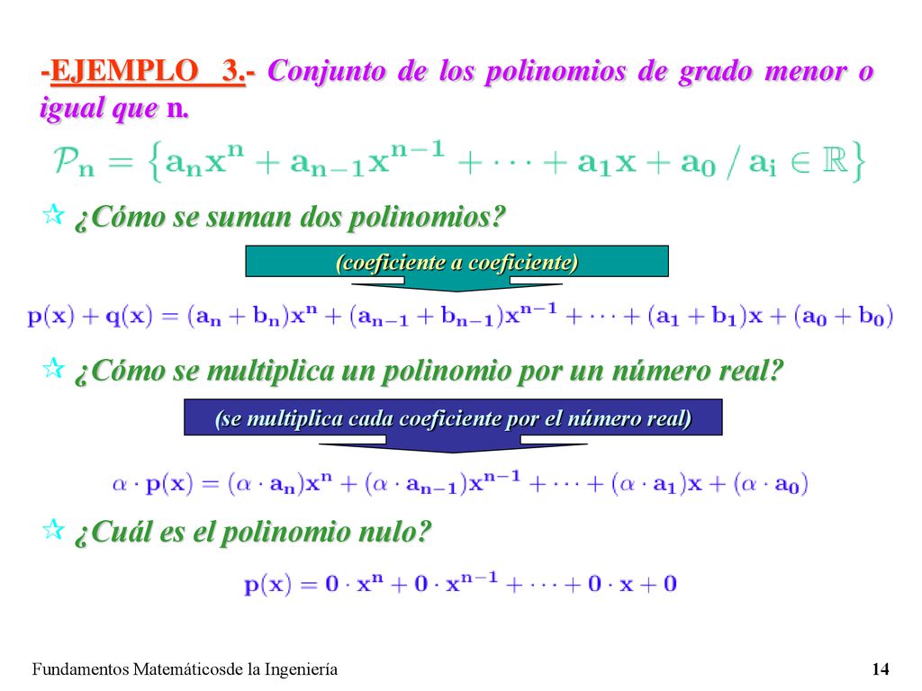 -EJEMPLO 3.- Conjunto de los polinomios de grado menor o igual que n.