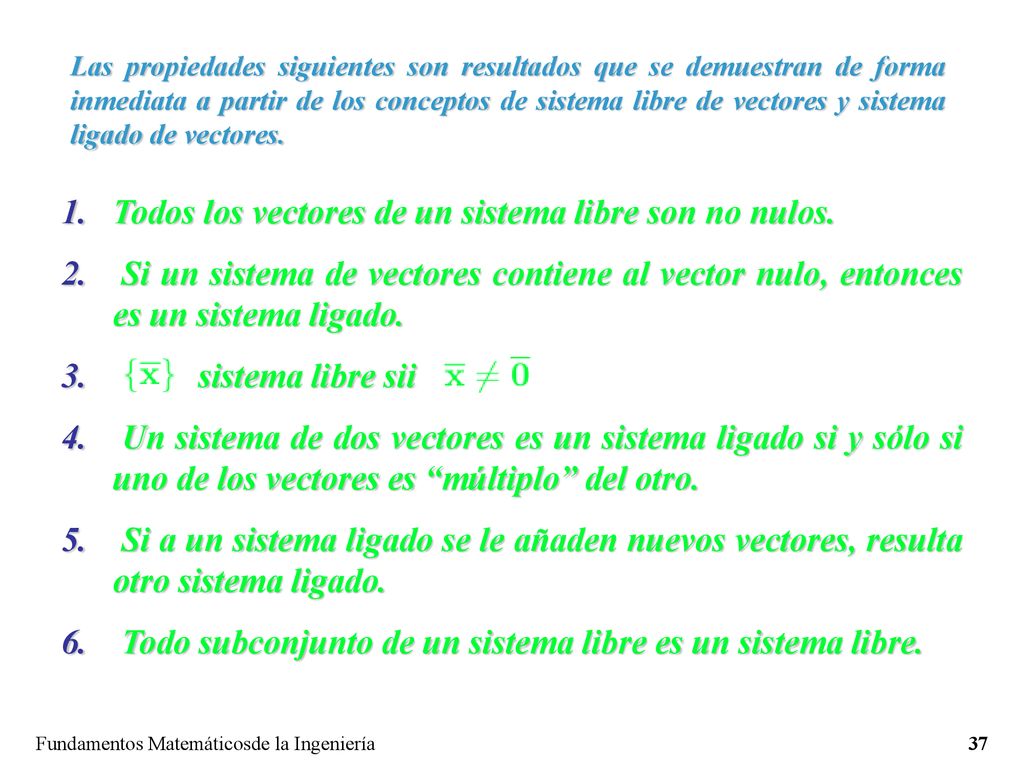 Todos los vectores de un sistema libre son no nulos.