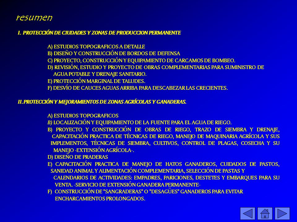 resumen I. PROTECCIÓN DE CIUDADES Y ZONAS DE PRODUCCION PERMANENTE