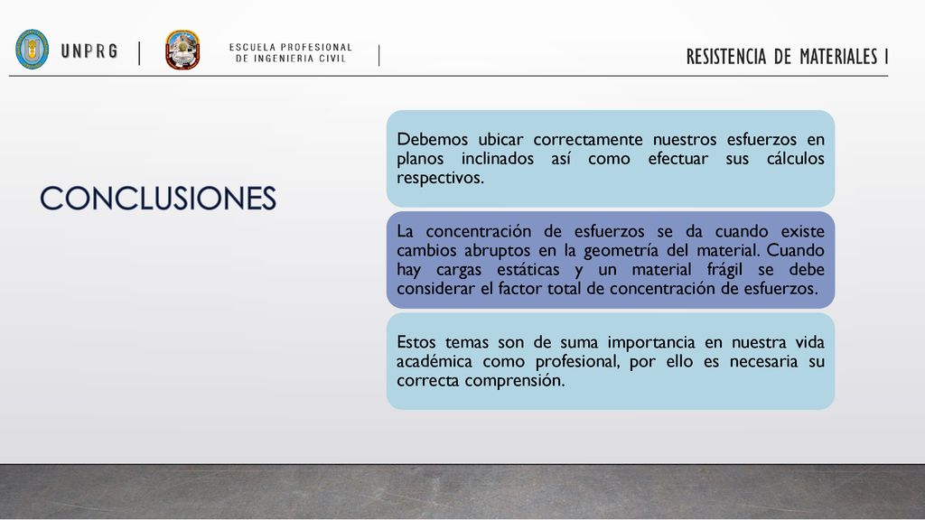 Debemos ubicar correctamente nuestros esfuerzos en planos inclinados así como efectuar sus cálculos respectivos.