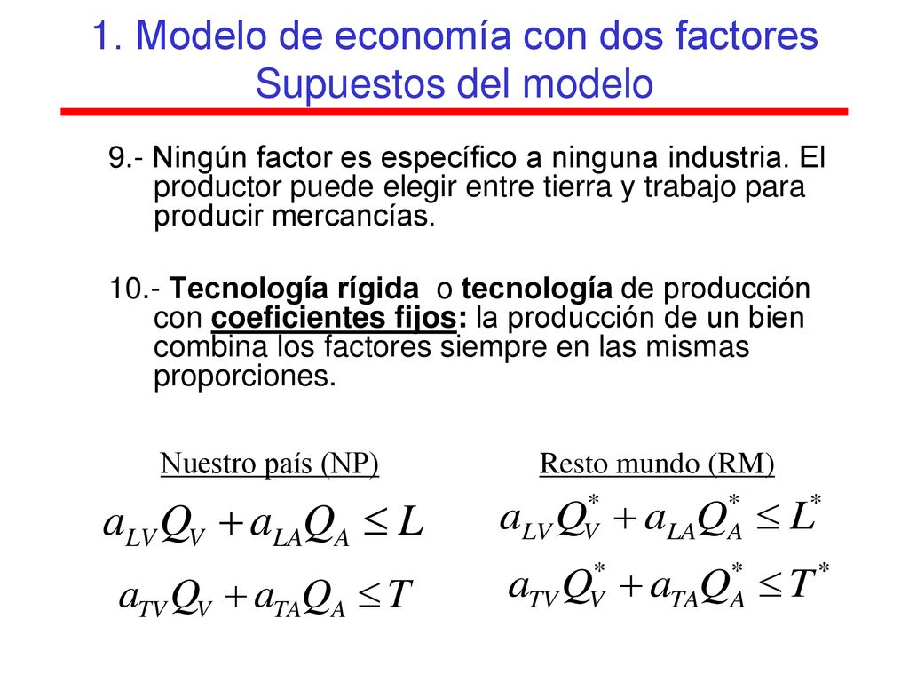 1. Modelo de economía con dos factores Supuestos del modelo