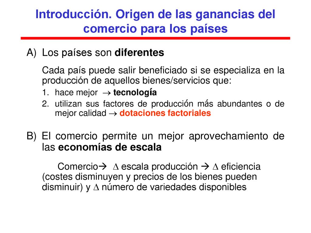 Introducción. Origen de las ganancias del comercio para los países