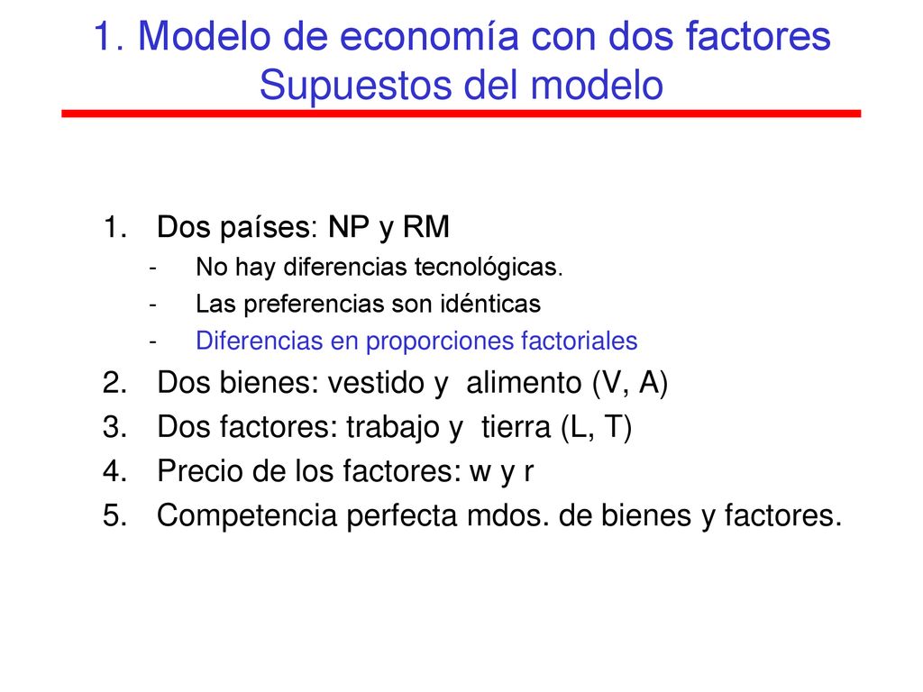 1. Modelo de economía con dos factores Supuestos del modelo