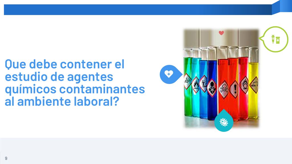 Que debe contener el estudio de agentes químicos contaminantes al ambiente laboral
