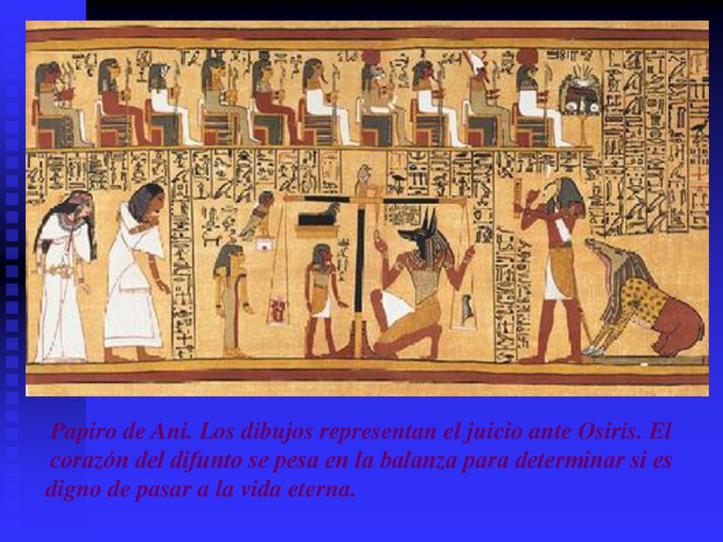 Papiro de Ani. Los dibujos representan el juicio ante Osiris. El