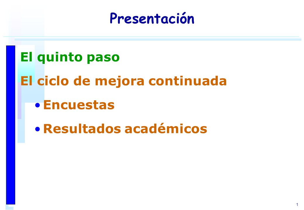 Presentación El quinto paso El ciclo de mejora continuada Encuestas