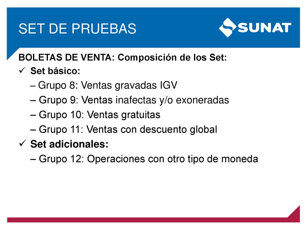 SET DE PRUEBAS ‒ Grupo 9: Ventas inafectas y/o exoneradas