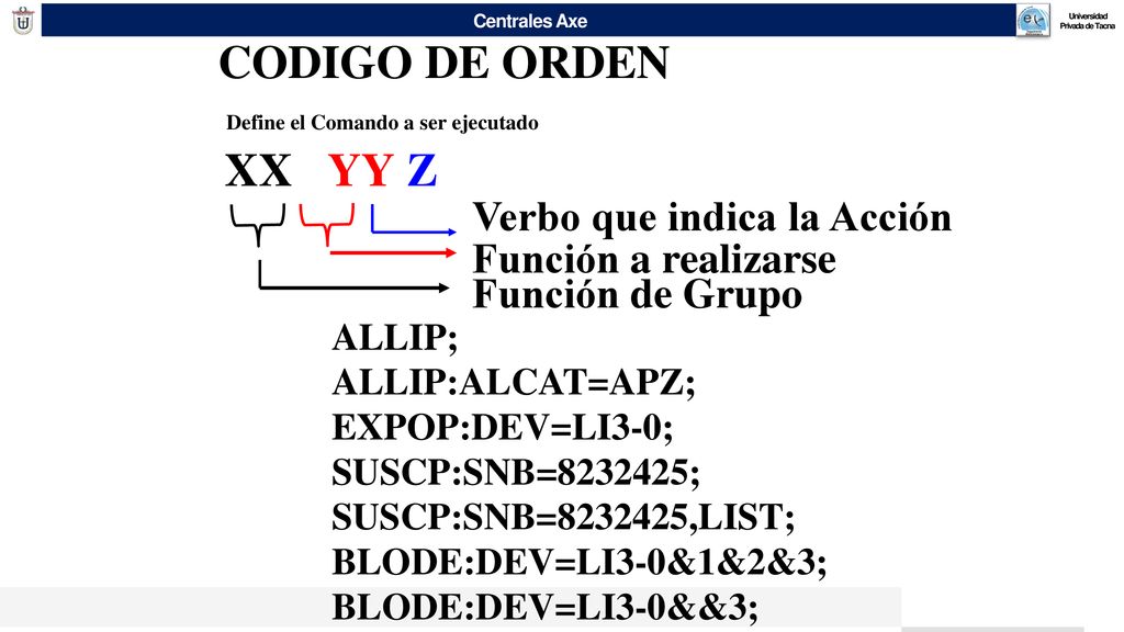CODIGO DE ORDEN XX YY Z Verbo que indica la Acción