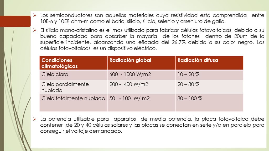 Los semiconductores son aquellos materiales cuya resistividad esta comprendida entre 10E-6 y 10E8 ohm-m como el bario, silicio, silicio, selenio y arseniuro de galio.