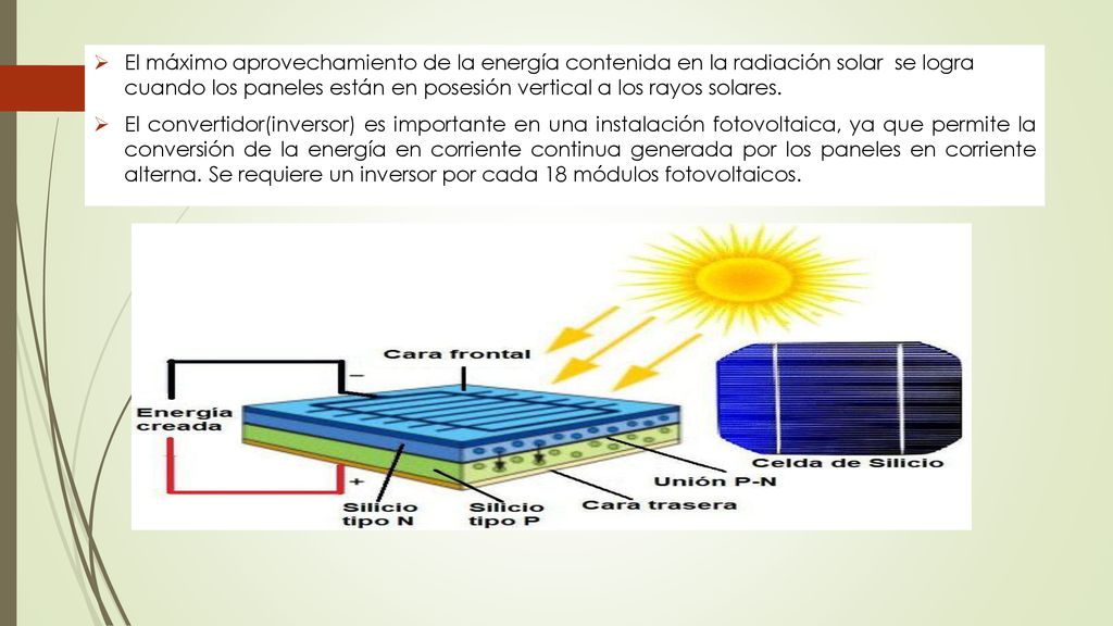 El máximo aprovechamiento de la energía contenida en la radiación solar se logra cuando los paneles están en posesión vertical a los rayos solares.