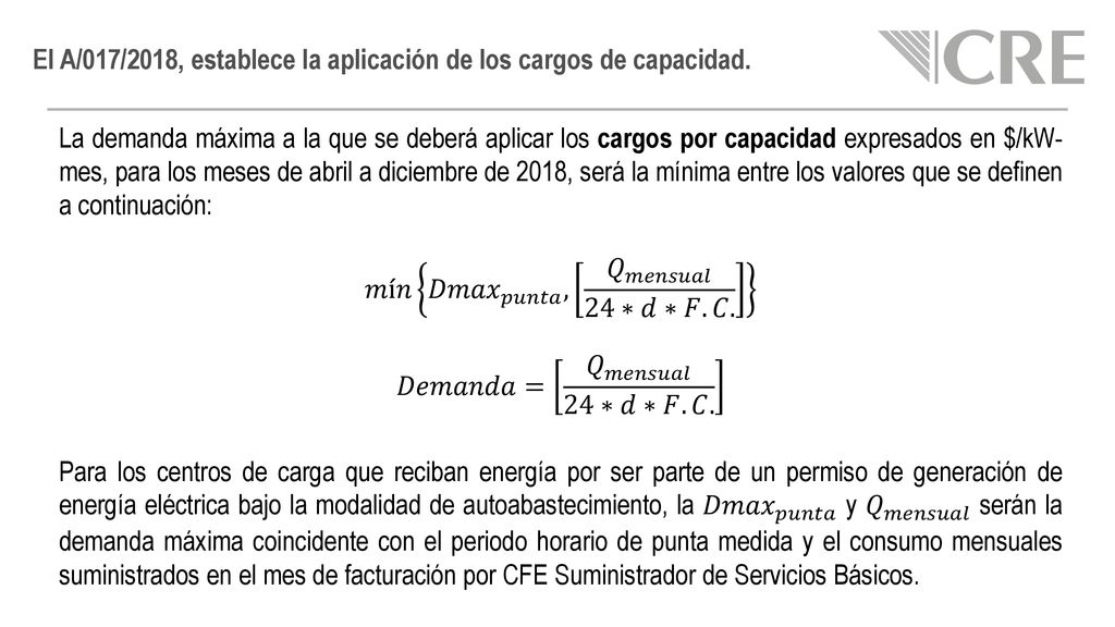 El A/017/2018, establece la aplicación de los cargos de capacidad.