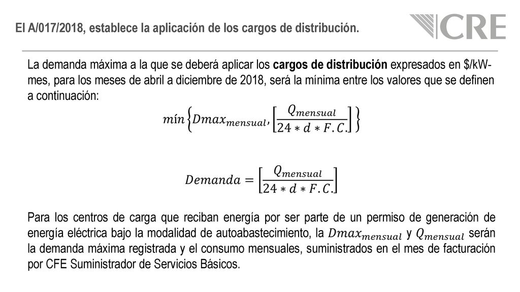 El A/017/2018, establece la aplicación de los cargos de distribución.