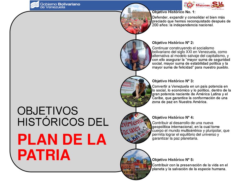PLAN DE LA PATRIA OBJETIVOS HISTÓRICOS DEL Objetivo Histórico No. 1:
