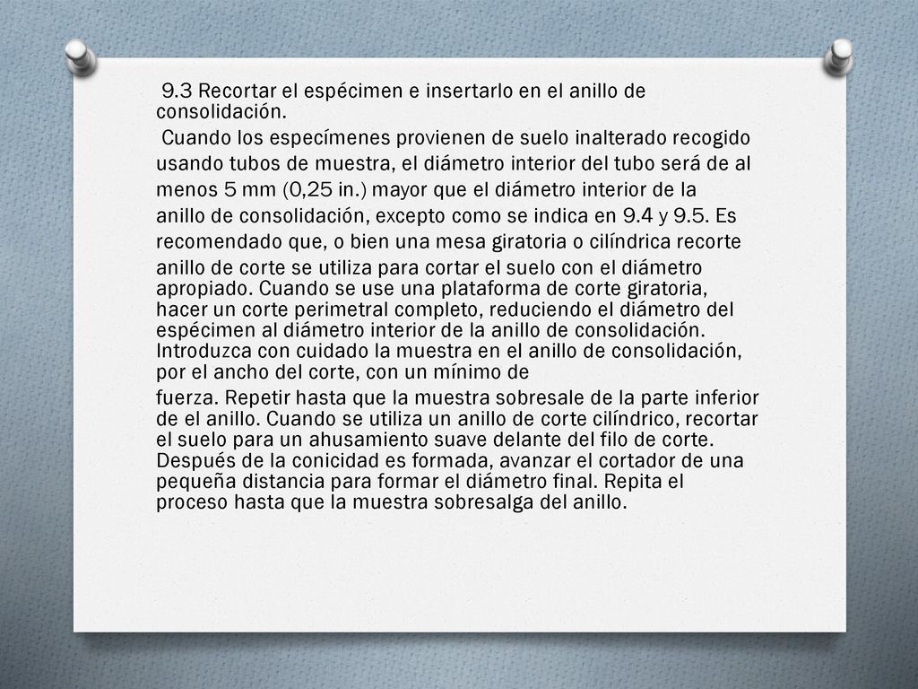 9. 3 Recortar el espécimen e insertarlo en el anillo de consolidación