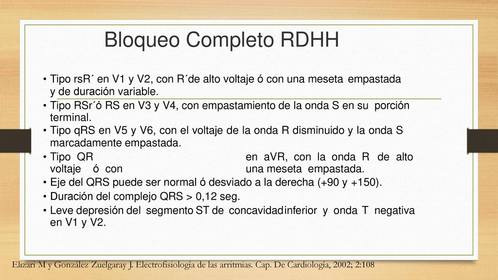 Bloqueo Completo RDHH Tipo rsR´ en V1 y V2, con R´de alto voltaje ó con una meseta empastada. y de duración variable.