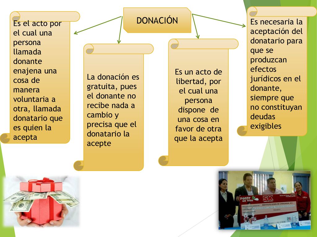 DONACIÓN Es necesaria la aceptación del donatario para que se produzcan efectos jurídicos en el donante, siempre que no constituyan deudas exigibles.