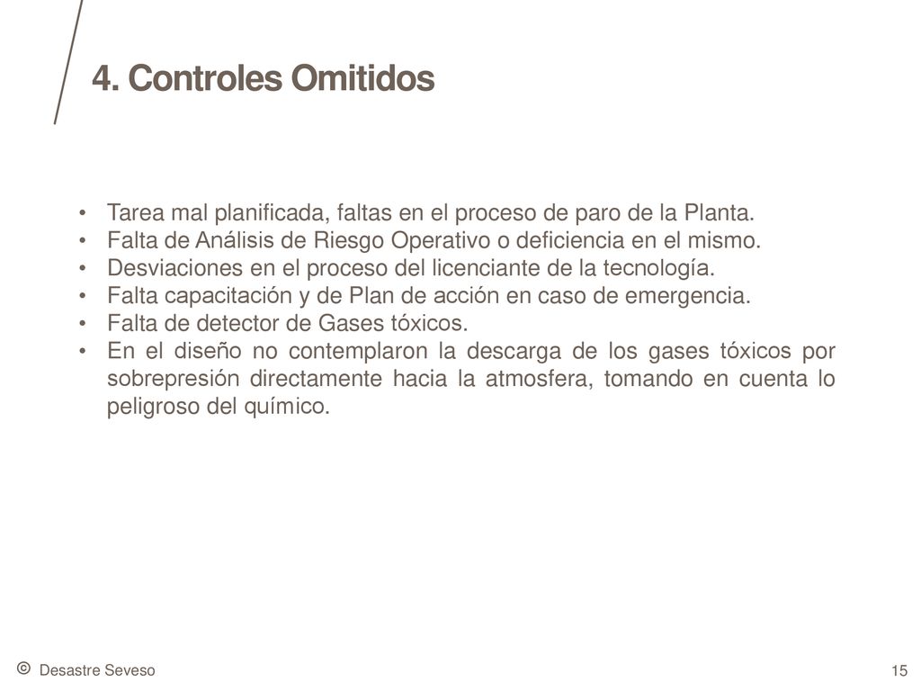 4. Controles Omitidos Tarea mal planificada, faltas en el proceso de paro de la Planta.