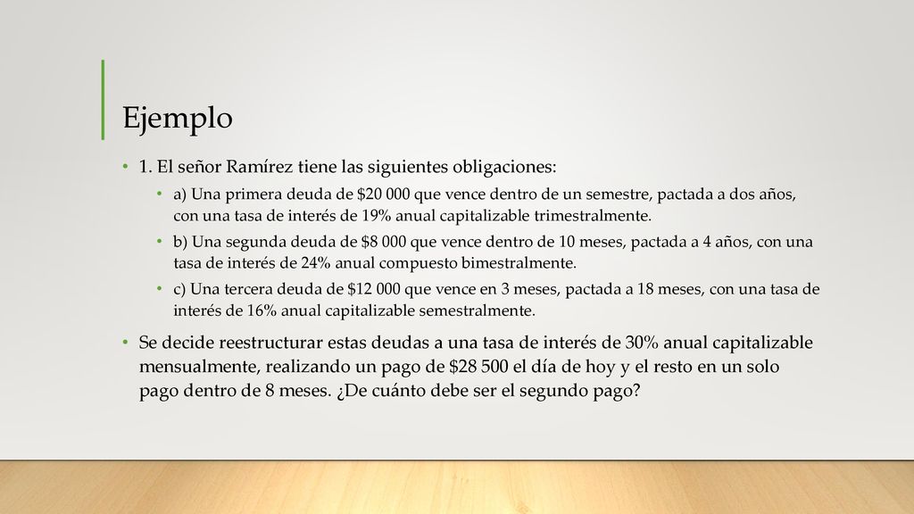 Ejemplo 1. El señor Ramírez tiene las siguientes obligaciones: