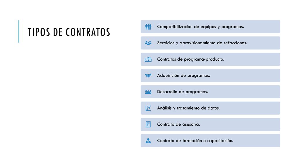 Tipos de Contratos Compatibilización de equipos y programas.