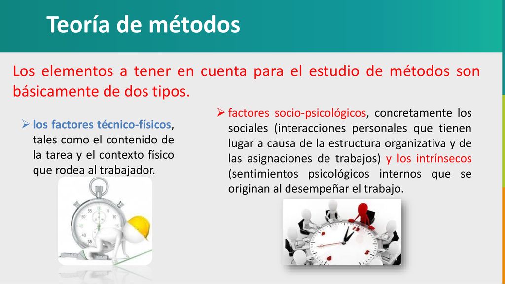 Teoría de métodos Los elementos a tener en cuenta para el estudio de métodos son básicamente de dos tipos.