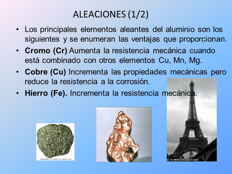 ALEACIONES (1/2) Los principales elementos aleantes del aluminio son los siguientes y se enumeran las ventajas que proporcionan.