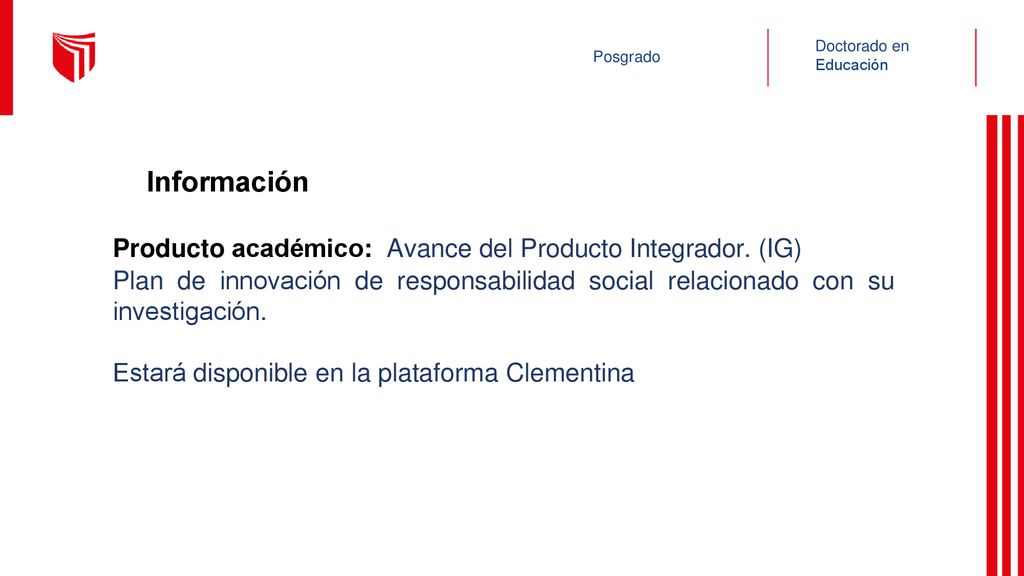 Información Producto académico: Avance del Producto Integrador. (IG)