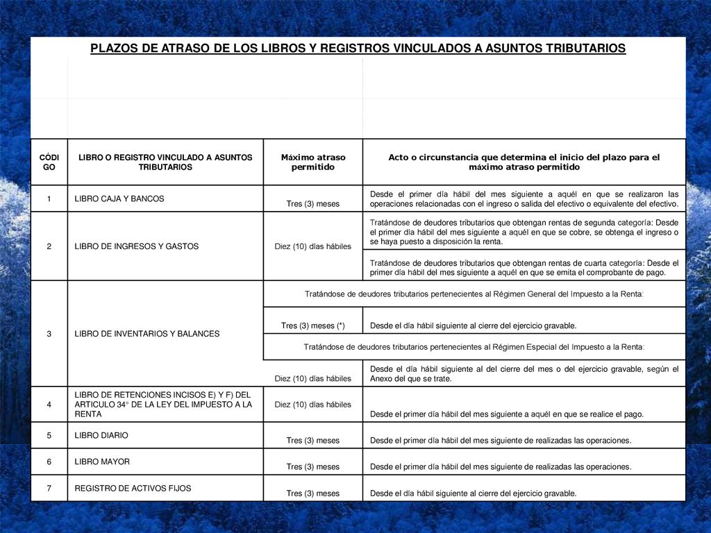 PLAZOS DE ATRASO DE LOS LIBROS Y REGISTROS VINCULADOS A ASUNTOS TRIBUTARIOS