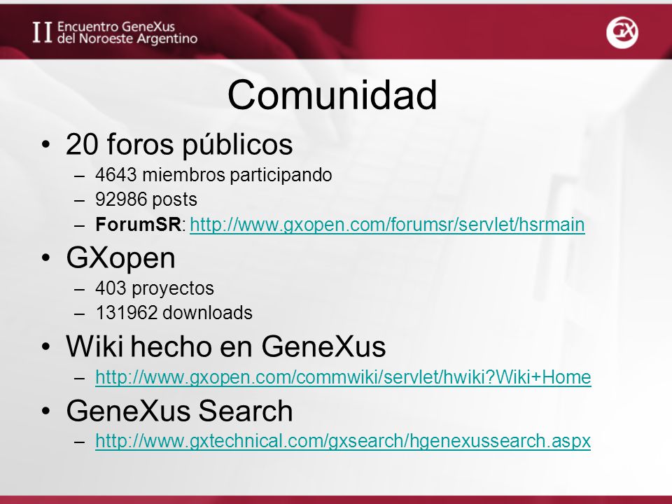 Comunidad 20 foros públicos GXopen Wiki hecho en GeneXus